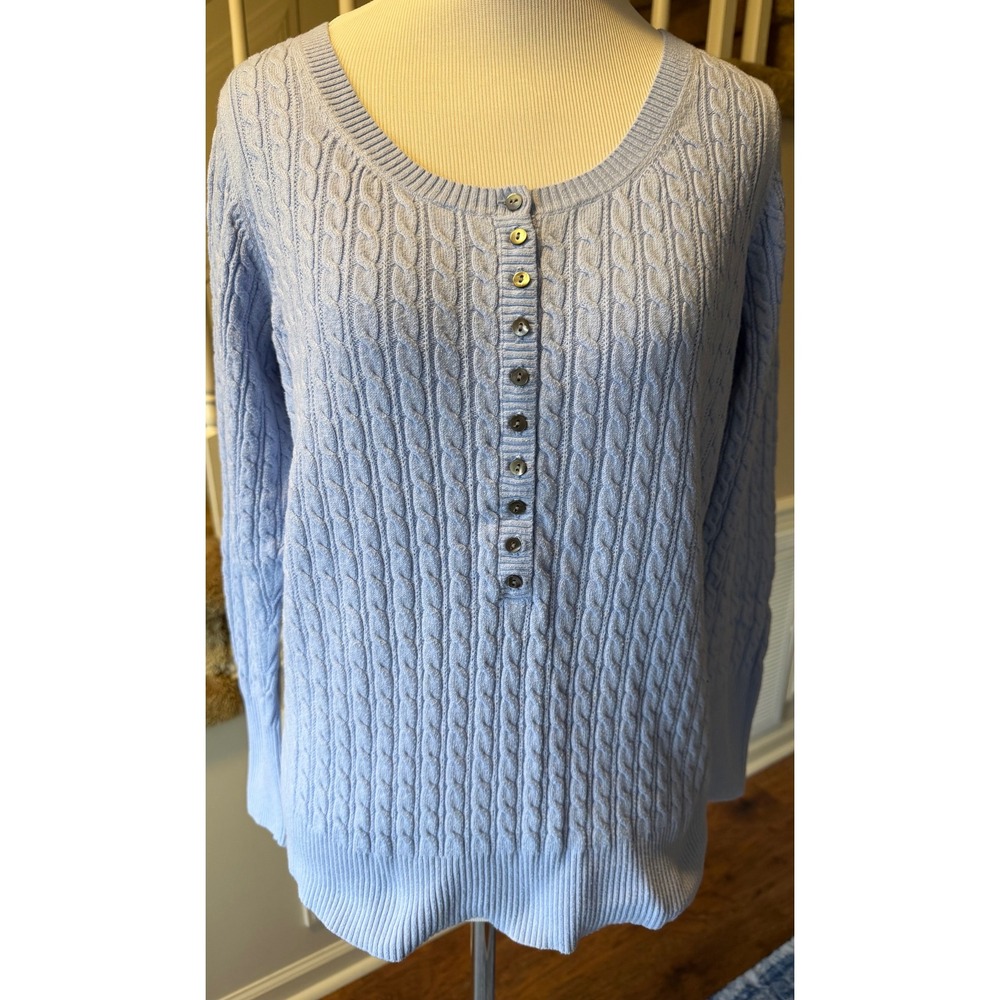Eddie Bauer Womens Cable Knit Henley Sweater Light Blue Size L
